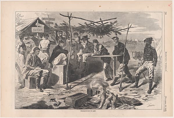 Thanksgiving in Camp (from "Harper's Weekly," Vol. VII), by Winslow Homer