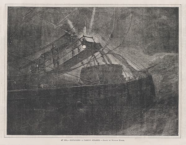 At Sea—Signalling a Passing Steamer (Every Saturday, Vol. II, New Series), by Winslow Homer