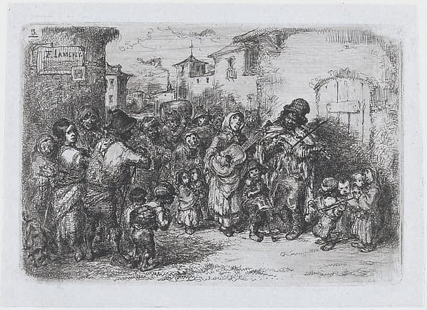 Plate 3: a group of street musicians, from "Customs and Pastimes of the Spanish People", by Francisco Lameyer y Berenguer