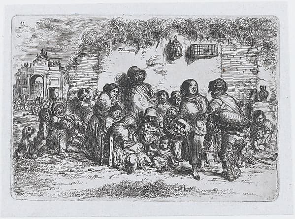 Plate 11: a group of people outdoors, from "Customs and Pastimes of the Spanish People", by Francisco Lameyer y Berenguer