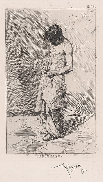 Young man standing dressed in rags, by Mariano Fortuny, 1838–1874