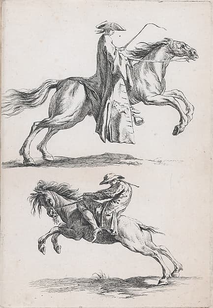 Study of Young Horsemen, pl. XV from "Recueil de caricatures", by Ange-Laurent de La Live de Jully