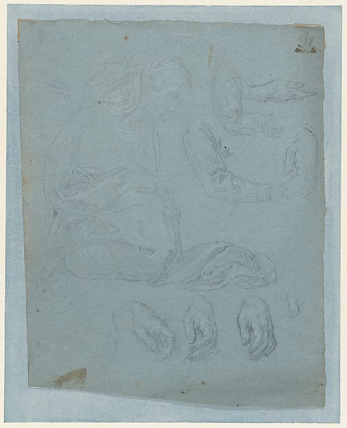 Studies for the Virgin and Saints in the Nativity (interior of shutter of the organ in Milan Cathedral), by Giovanni Ambrogio Figino
