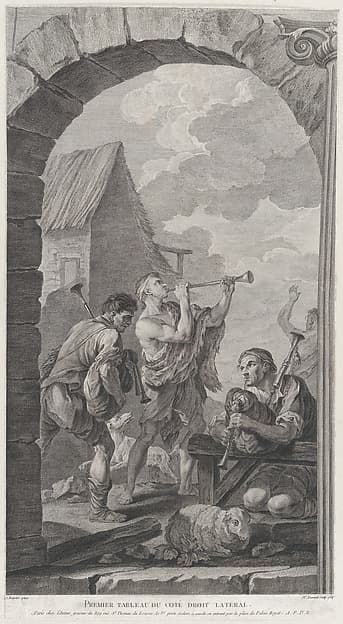 The Chapel of the Enfants-Trouvés in Paris: Groupe des bergers: joueurs de trompes et de musette, by Etienne Fessard