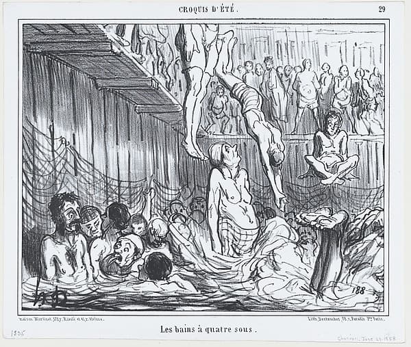 Les bains à quatre sous, from Croquis d'Été, published in Le Charivari, June 29, 1858, by Honoré Daumier