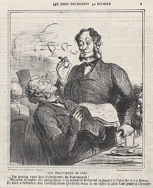 Coffee house politics, from 'The good bourgeois,' published in "Le Charivari", April 21, 1864, by Honoré Daumier