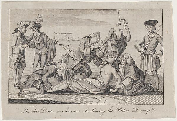 The Able Doctor, or America Swallowing the Bitter Draught, from The London Magazine, by Anonymous, British, 18th century