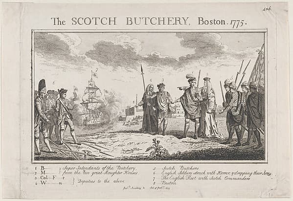 The Scotch Butchery, Boston, 1775, by Anonymous, British, 18th century