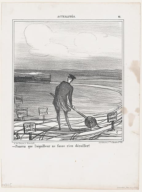Provided that the switchman lets nothing derail, from 'News of the day,' published in "Le Charivari", by Honoré Daumier