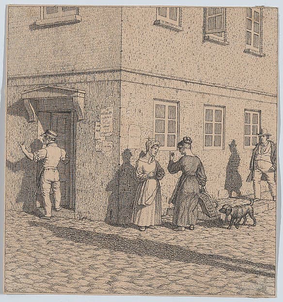 Two women conversing on a street corner, from "Linear Perspective, Applied to the Art of Painting", by Christoffer Wilhelm Eckersberg