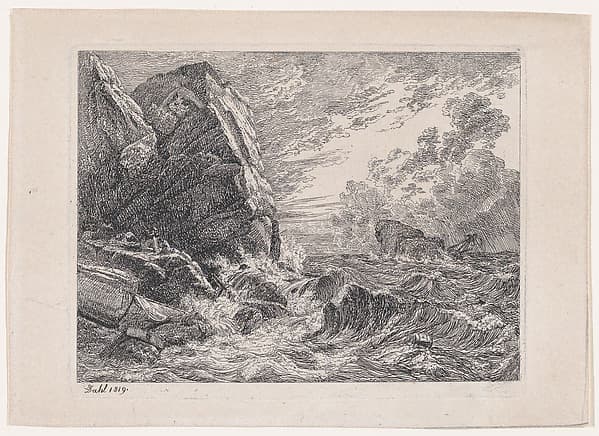 Shipwreck on a Rocky Shore, by Johan Christian Dahl