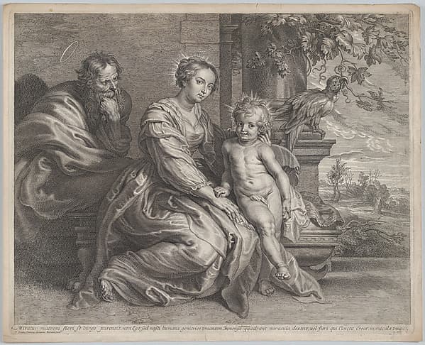 The Holy Family with a parrot, by Schelte Adams à Bolswert