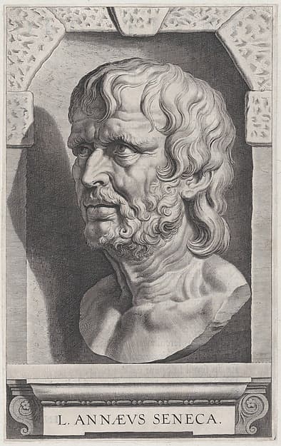 The bust of Seneca, in a stonework niche, by Cornelis Galle I