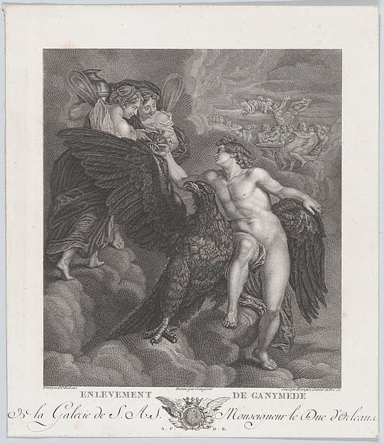 Ganymede, leaning on an eagle, receiving the cup from Hebe, by Benoît Louis Henriquez