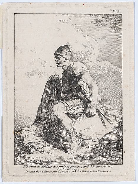 Seated Soldier Holding a Shield, by Philippe Jacques de Loutherbourg