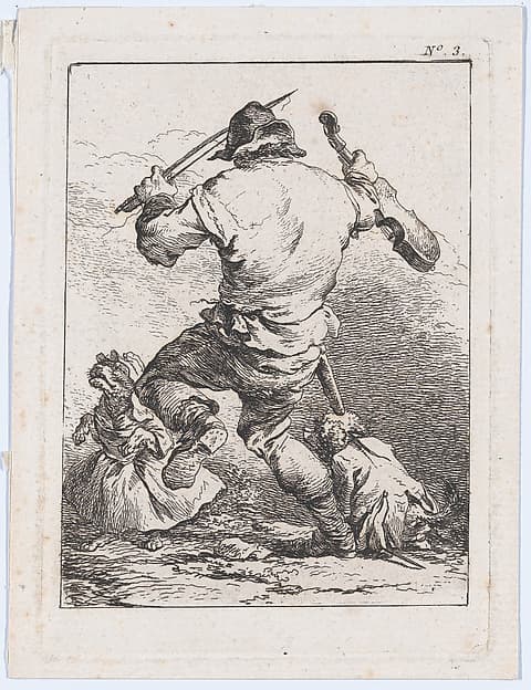 Dancing Man, Holding a Violin, Seen from Behind, by Philippe Jacques de Loutherbourg