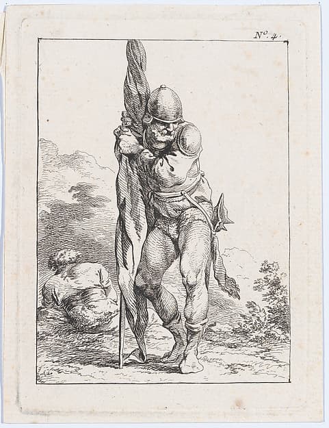 Standing Soldier Holding a Rolled Flag, by Philippe Jacques de Loutherbourg