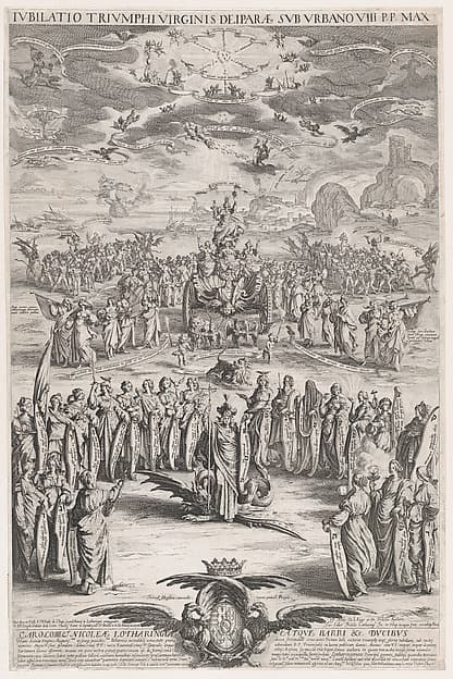 La Petite Thèse estampe appelée aussi Le Triomphe de La Vierge et Jubilé de La Vierge (The Small Thesis, also called The Triumph o fthe Virgin and Jubilee of the Virgin), by Jacques Callot