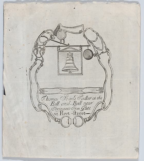 Trade Card of Thomas Searls, Sadler at the Bell and Ball, Fleet Street, by Thomas Searls