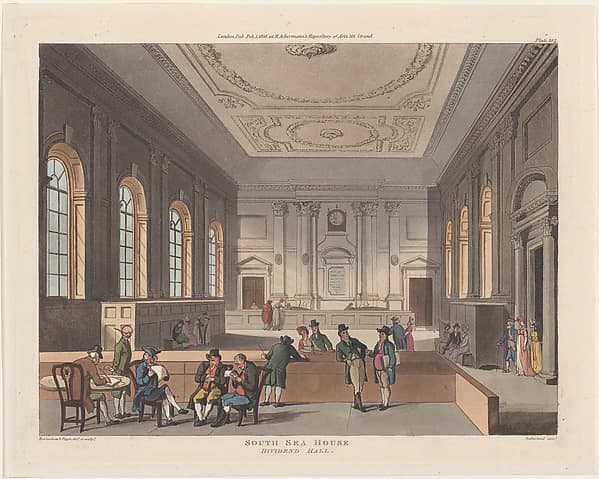 South Sea House, Dividend Hall, by Thomas Rowlandson