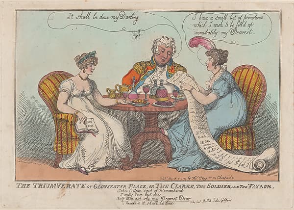The Triumverate of Gloucester Place, or The Clarke, The Soldier, and The Taylor, by Thomas Rowlandson