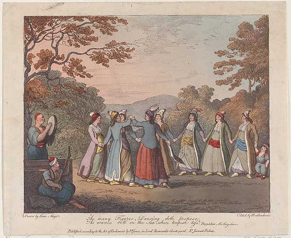 As many Figures, Dancing doth propose, As waves roll on the Sea, when tempest toss (Phrynichus, the Tragedian), by Thomas Rowlandson