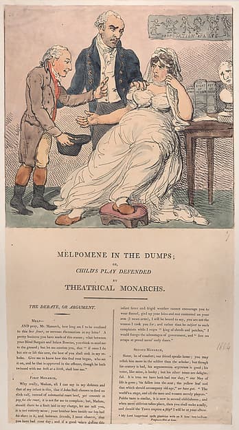 Melpomene in the Dumps, or Child's Play Defended by Theatrical Monarchs, by Thomas Rowlandson