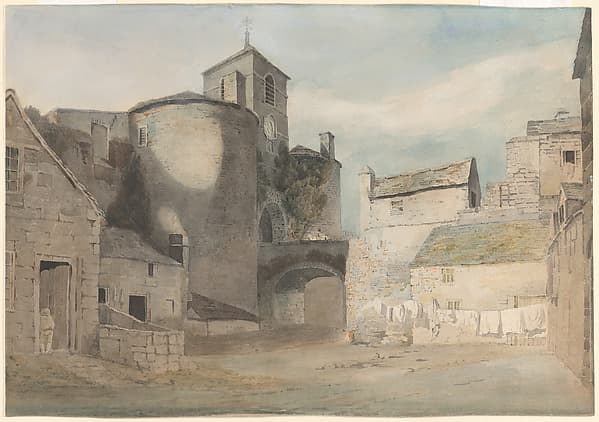 Fortified entrance to a Welsh town (East gate of Caernarvon), by John Varley