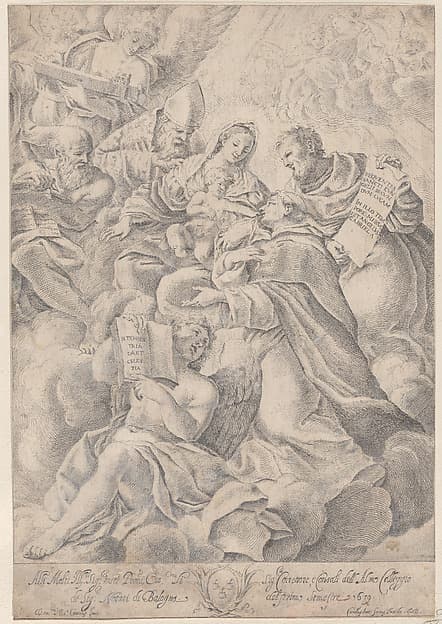 A male saint kneeling before the Christ child, by Carlo Antonio Forti
