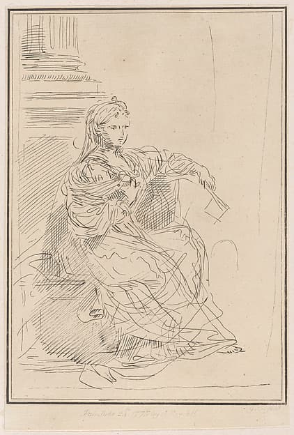 Seated woman holding a fan, by Giuseppe Canale