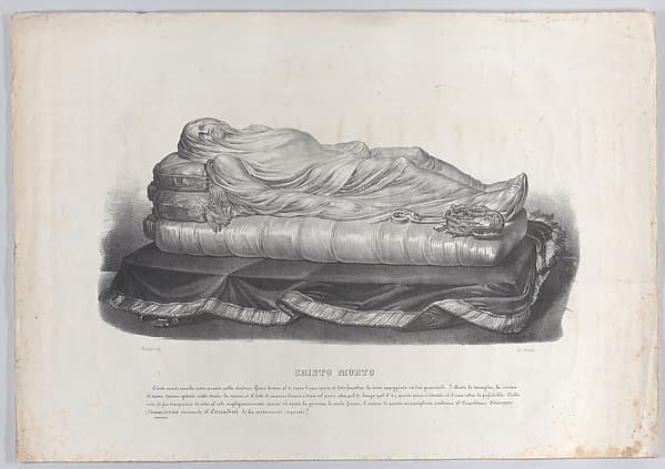 The dead Christ, wrapped in a shroud, after the marble statue in the Sansevero Chapel, Naples, by Francesco Wenzel