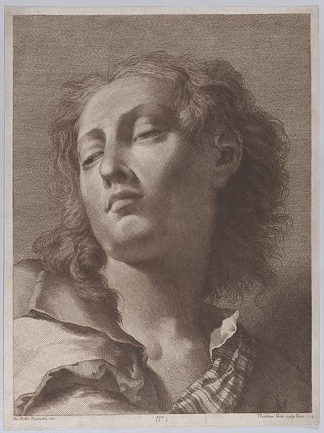Head of a young man looking upwards; after Giovanni Battista Piazzetta, by Teodoro Viero