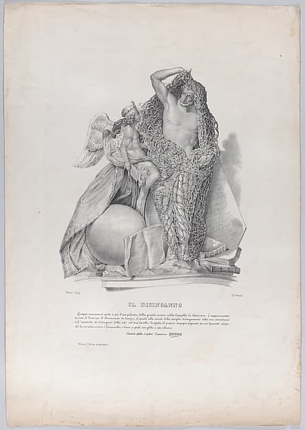 Prince Raimondo di Sangro disentangling himself from the net of worldly cares with the help of his winged genius, after the marble statue by Francesco Queirolo in the Capella di Sansevero, Naples, by Francesco Wenzel
