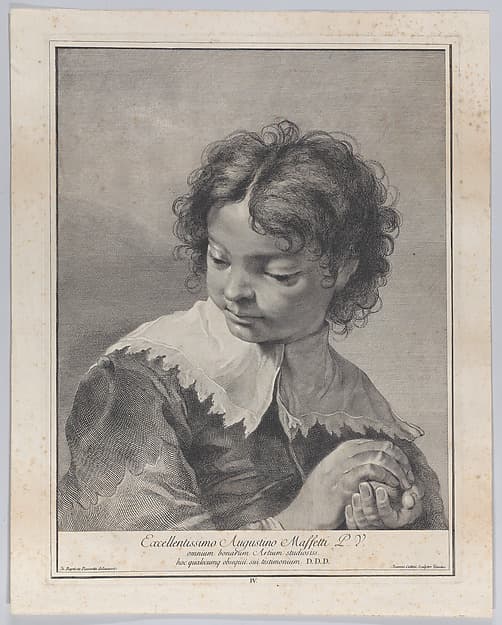 Plate 4: Boy with a lace collar holding a piece of fruit in his hands, from "Icones ad vivum expressae", by Giovanni Cattini