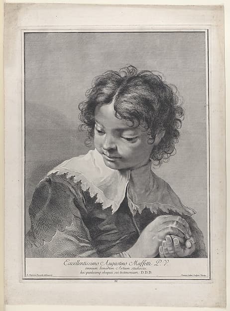 Plate 4: Boy with a lace collar holding a piece of fruit in his hands; from "Icones ad vivum expressae", by Giovanni Cattini