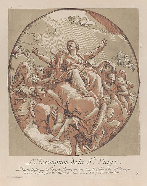 Assumption of the Virgin; from 'Recueil d'estampes d'après les plus beaux tableaux et d'après les plus beaux desseins qui sont en France, Cabinet Crozat' after Giuseppe Passeri, by Nicolas Le Sueur