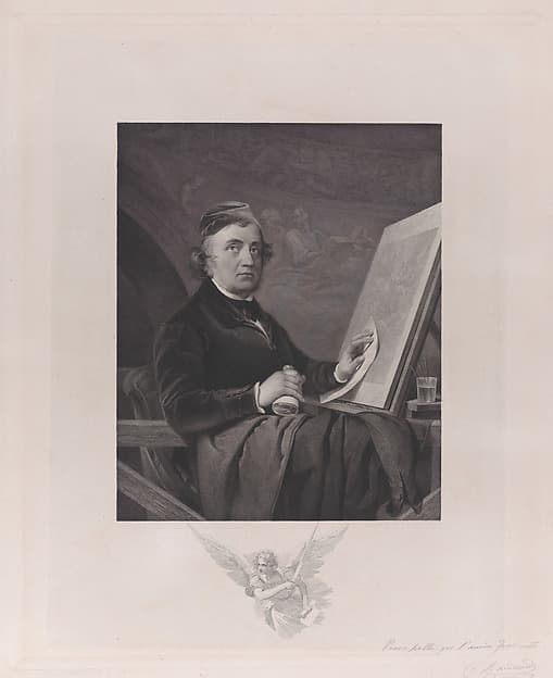 Portrait of Paolo Toschi, seated at an easel, by Carlo Raimondi