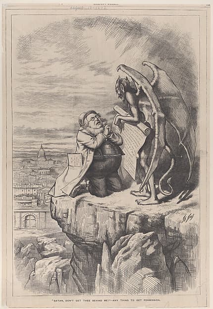 "Satan, Don't Get Thee Behind Me!"–Anything to Get Possession, from "Harper's Weekly," vol. 16, p. 641, by Thomas Nast