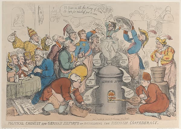 Political Chemist and German Retorts or Dissolving the Rhenish Confederacy, by Thomas Rowlandson