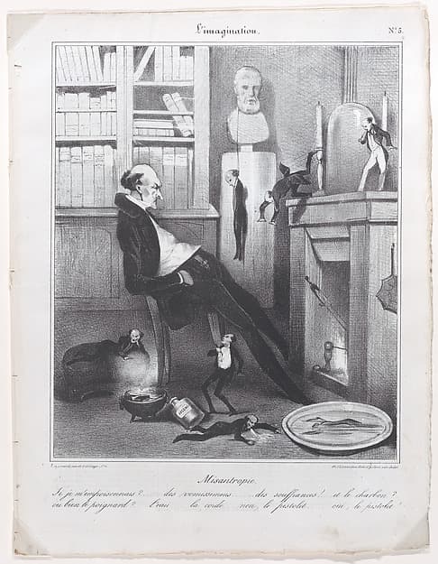 The Misanthropist (Misantropie)..., from L'imagination, published in Le Charivari, February 10, 1833, by Honoré Daumier