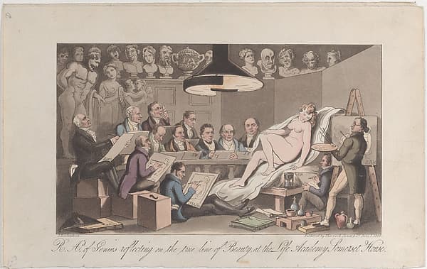R.A.'s of Genius Reflecting on the True Line of Beauty, at the Life Academy Somerset House, by Thomas Rowlandson