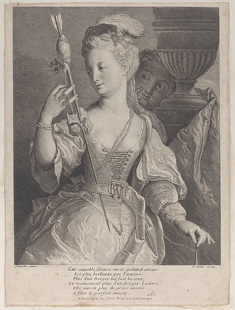 Young woman spinning thread for an arrow, by François II de Poilly