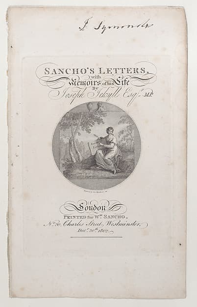 Title Page, "Sancho's Letters, with Memoirs of his Life," by Joseph Jekyll, Esq., M.P., by Francesco Bartolozzi