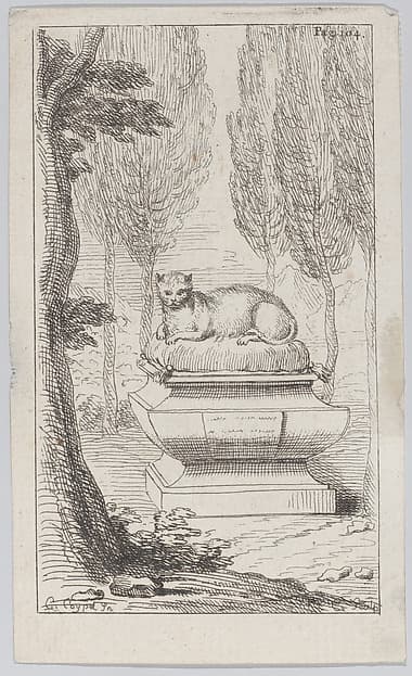 Cat atop a tomb, by Charles Antoine Coypel