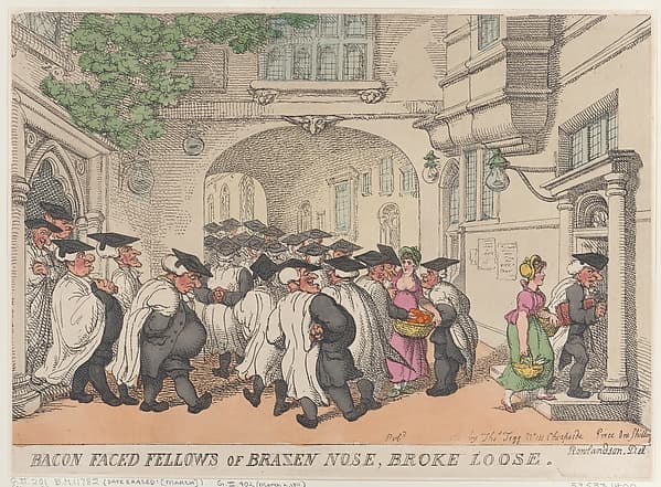 Bacon Faced Fellows of Brazen Nose, Broke Loose, by Thomas Rowlandson