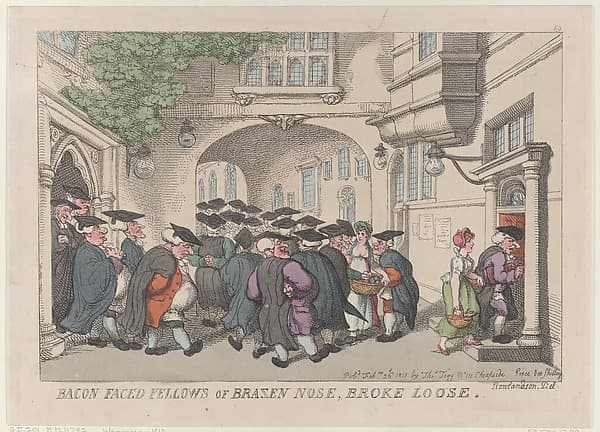 Bacon Faced Fellows of Brazen Nose, Broke Loose, by Thomas Rowlandson