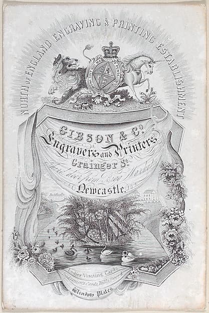 Trade card for North of England Engraving & Printing Establisment, Gibson & co., engravers and printers, by Anonymous, British, 19th century