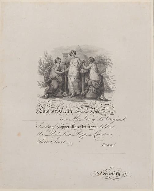 Certificate of Membership of the Society of Copper-Plate Printers, by Edward Francis Burney