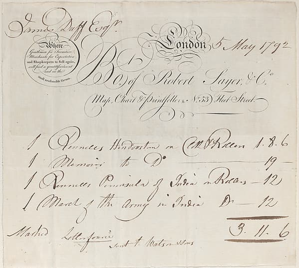 Trade Card for Robert Sayer & Co., Map, Chart and Printsellers, by Anonymous, British, late 18th century