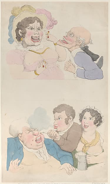 A Man Enticed by a Woman; and Smoking a Customer, by Thomas Rowlandson